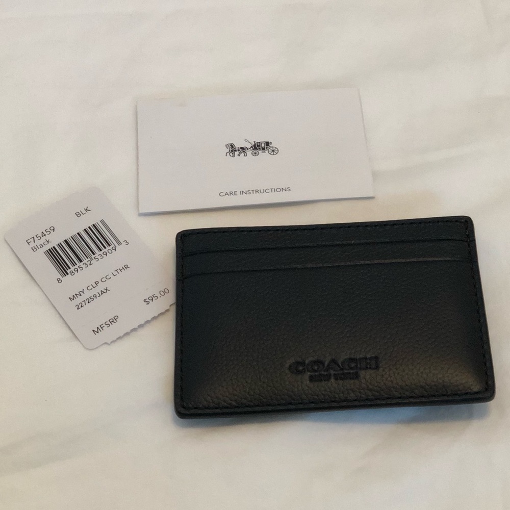 New COACH Leather Money Clip Card Case Wallet